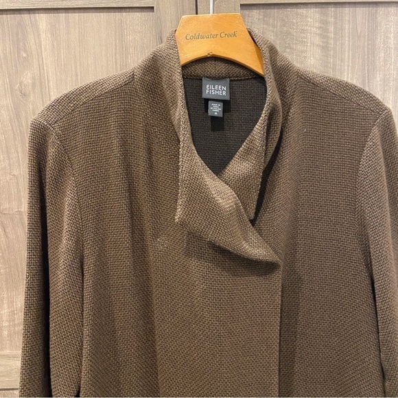 Eileen Fisher Medium Jacket Coat Cowl Neck Wool Blend Mid length Tweed - Picture 5 of 13
